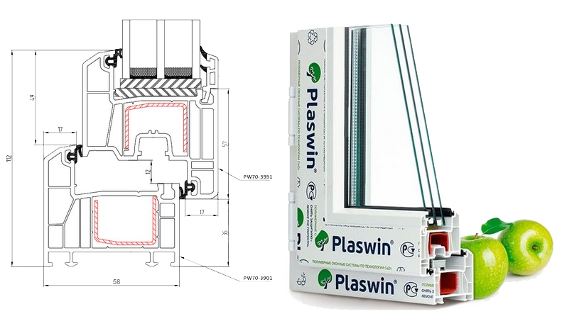 Окно ПВХ 900 x 1415 - Plaswin 58 мм Электросталь